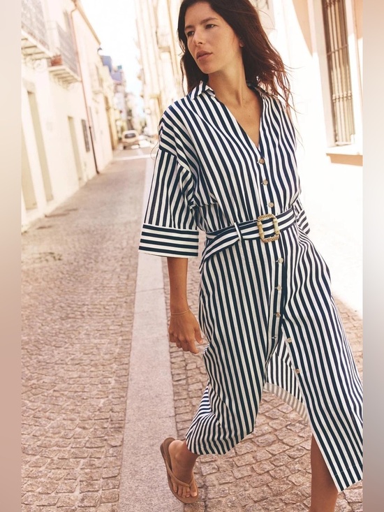 Zara Dresses & Skirts - Zara NWT Linen Striped Midi Shirt Dress Size S